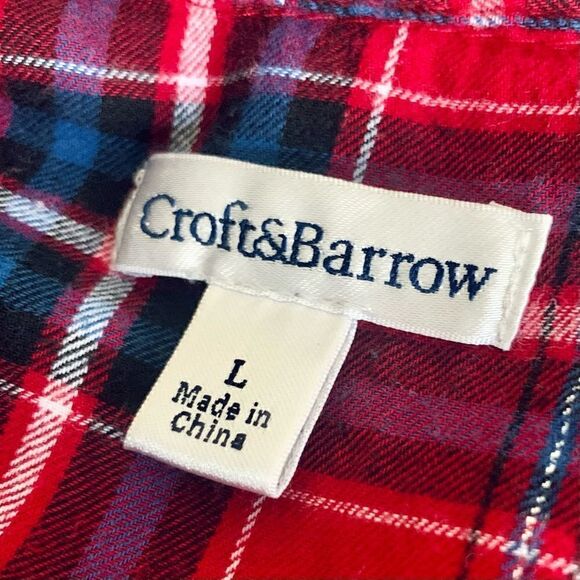 Croft & Barrow Red Plaid Flannel Shirt Size Large - Picture 8 of 9